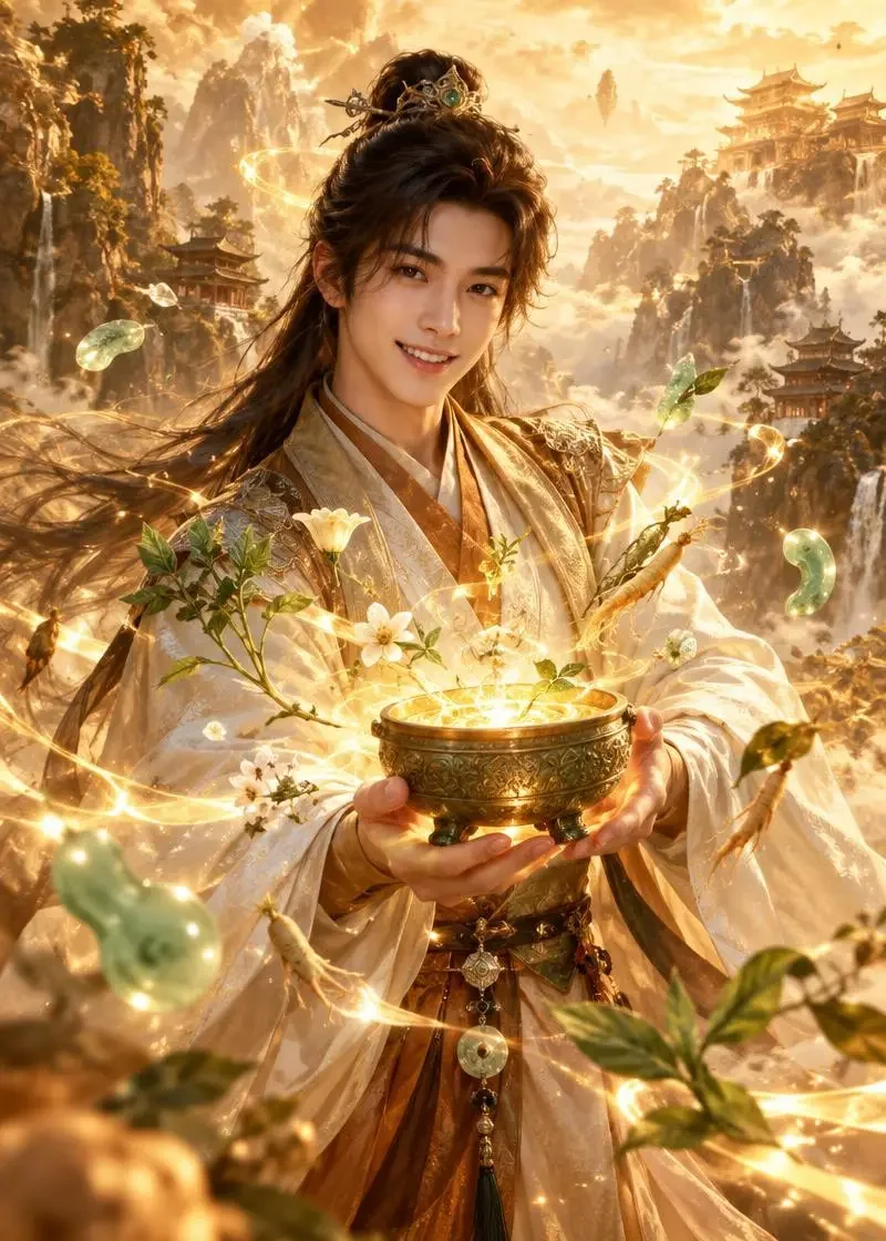 《聚宝仙盆之杂灵根才是真BOSS第十四季》短剧封面海报，仙侠奇幻题材，共120集
